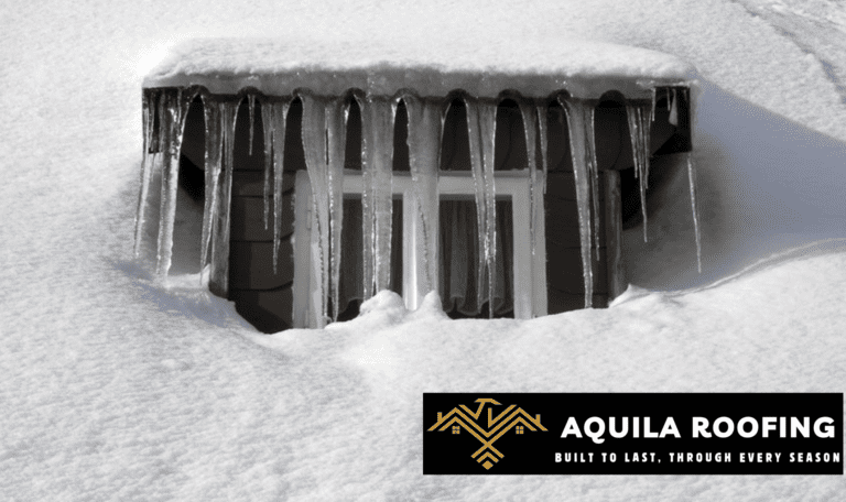 Professional rooftop snow removal by Aquila Roofing to protect your home from winter damage.